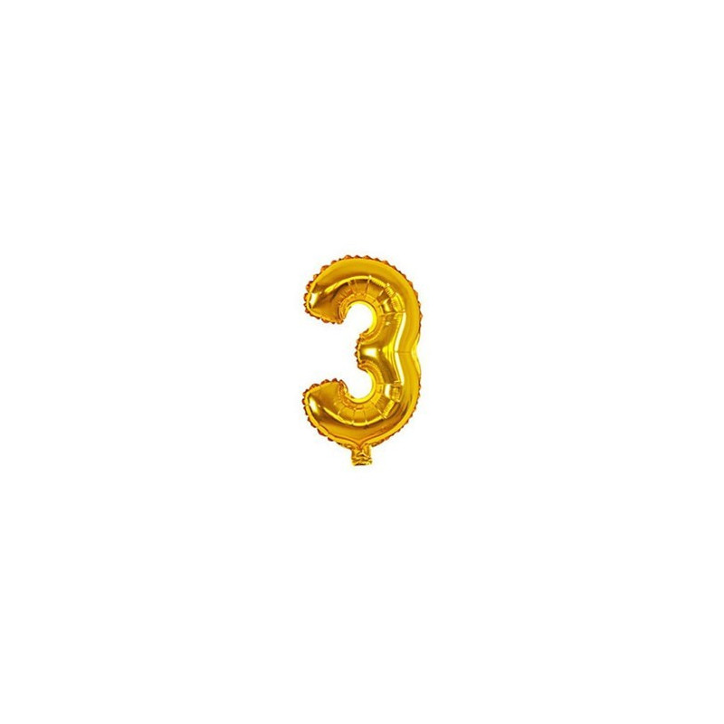 Balão Metalizado Dourado Número 3 – 40cm Balão Metalizado Dourado Número 3 – 40cm