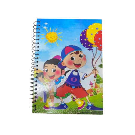 Caderno Infantil com Espiral - Capa Ilustrada com Crianças e Balões Coloridos