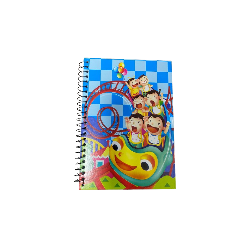 Caderno Infantil com Espiral - Capa Ilustrada com Montanha-Russa e Crianças Felizes Caderno Infantil com Espiral - Capa Ilustrada com Montanha-Russa e Crianças Felizes